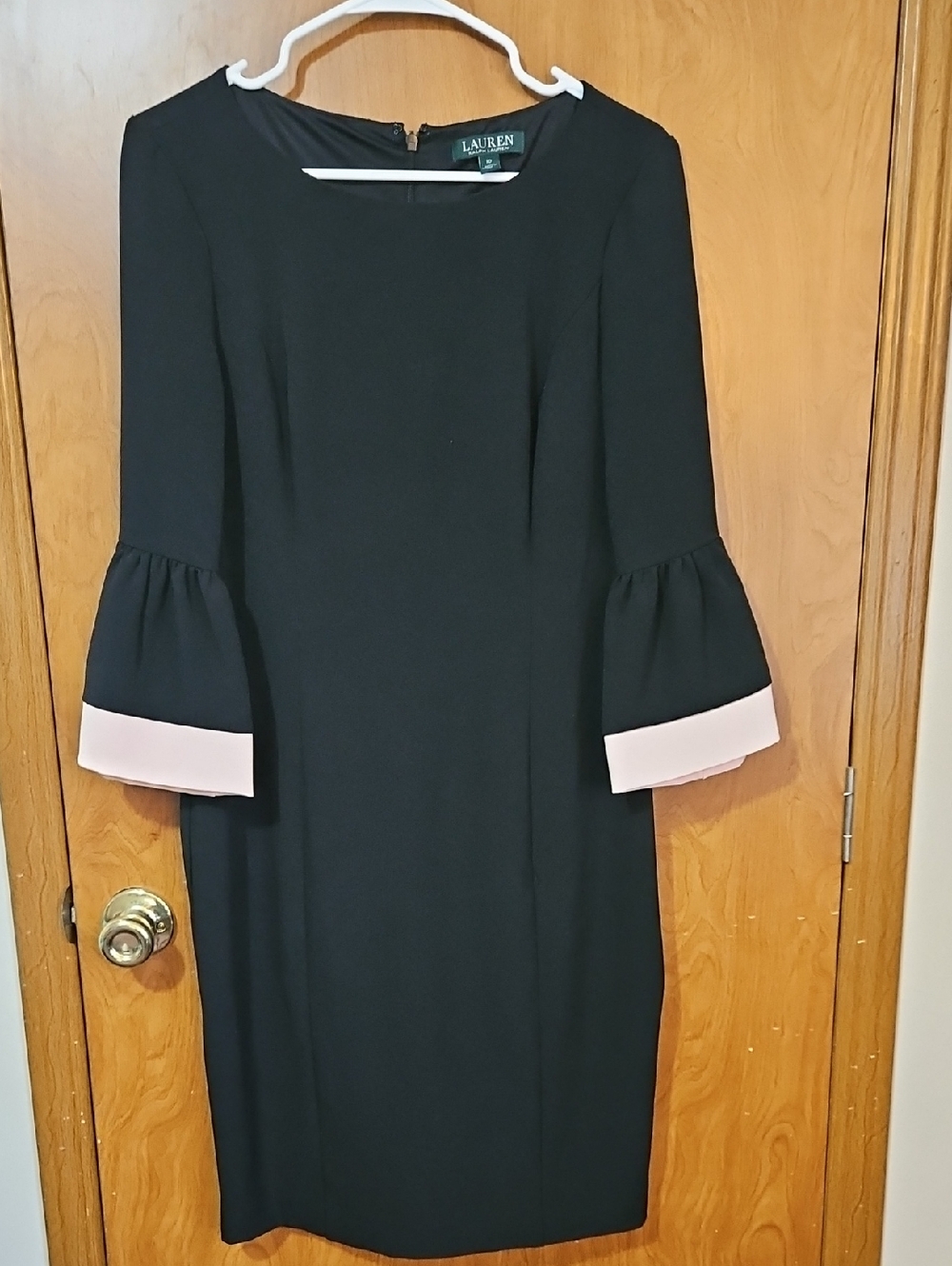 Lauren Ralph Lauren Black Sheath Dress with Blush Sleeve Trim